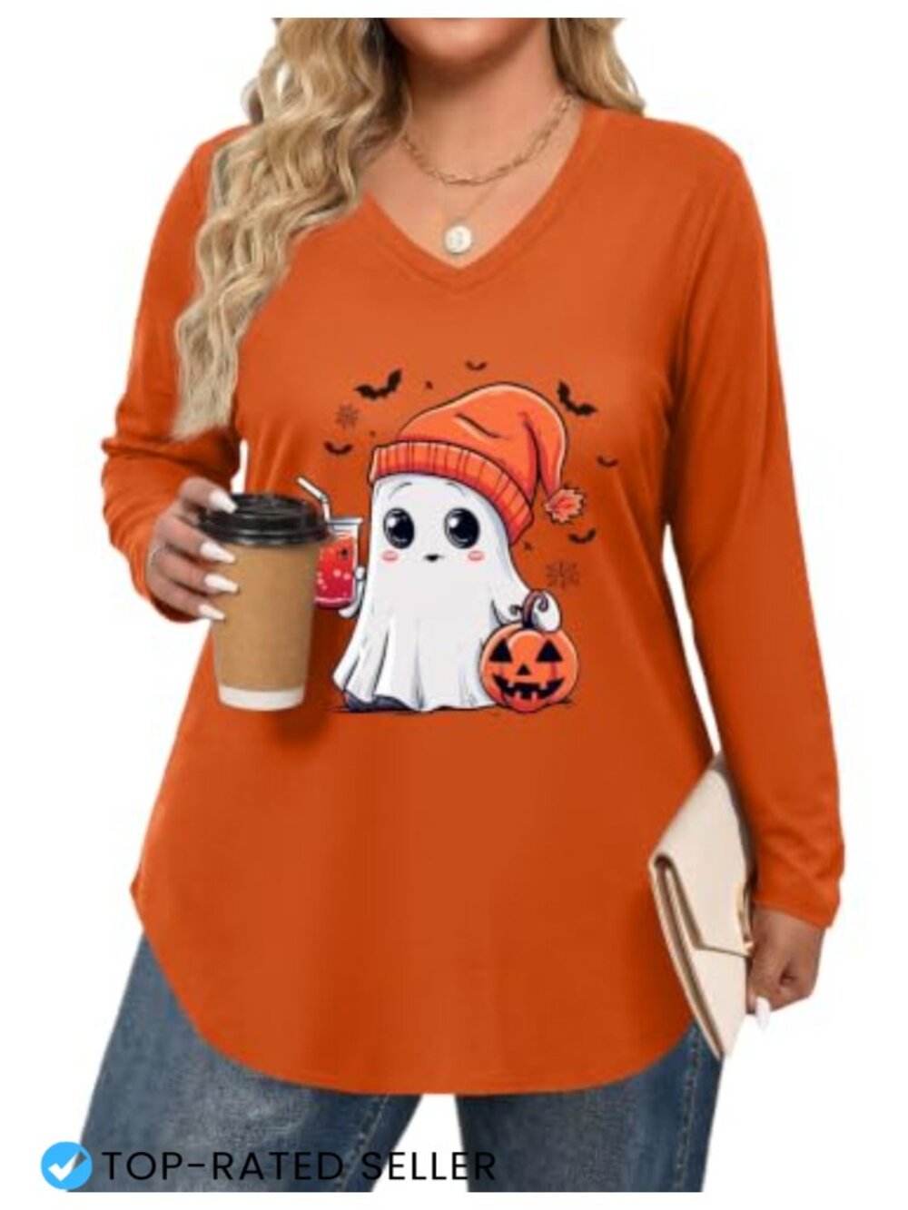 Plus Size Long Sleeve V Neck Casual Tunic Tops